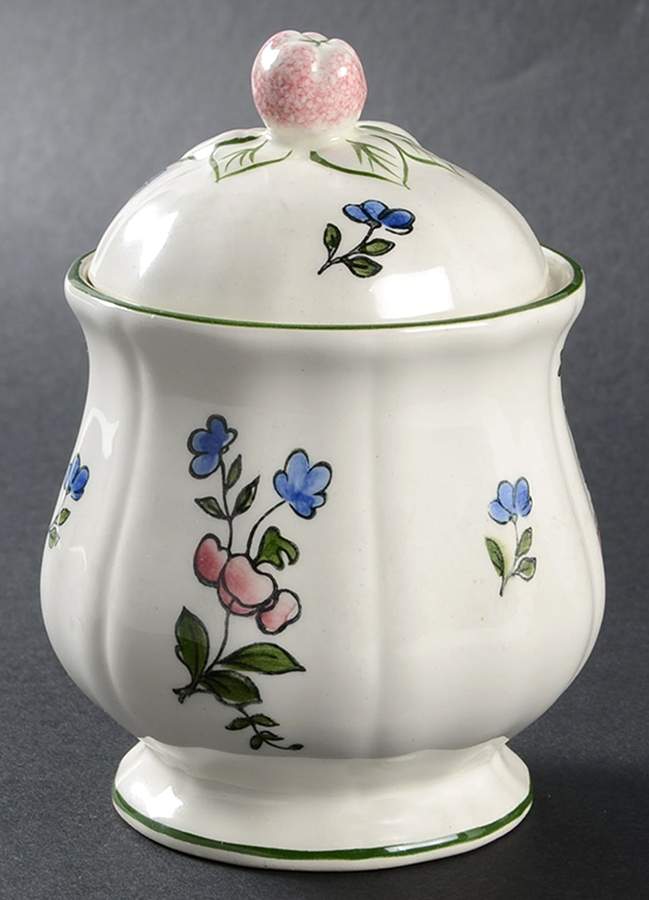 Lorraine Rose Green Sugar Bowl & Lid by Faiencerie De Gien-1