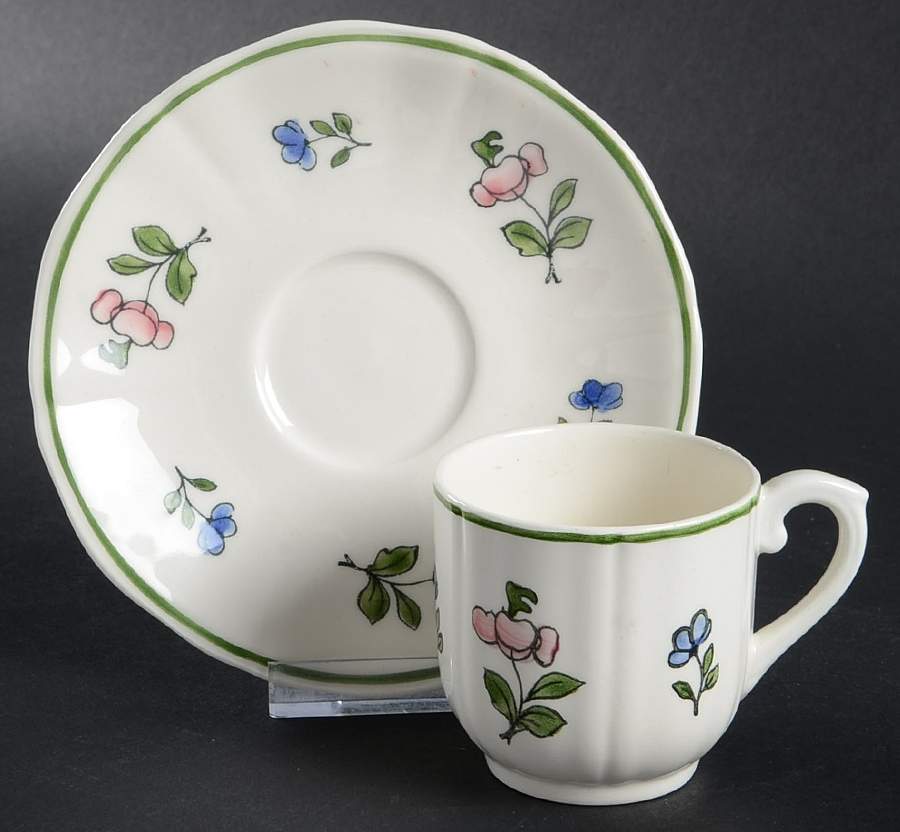 Lorraine Rose Green Flat Demitasse Cup & Saucer Set by Faiencerie De Gien-1