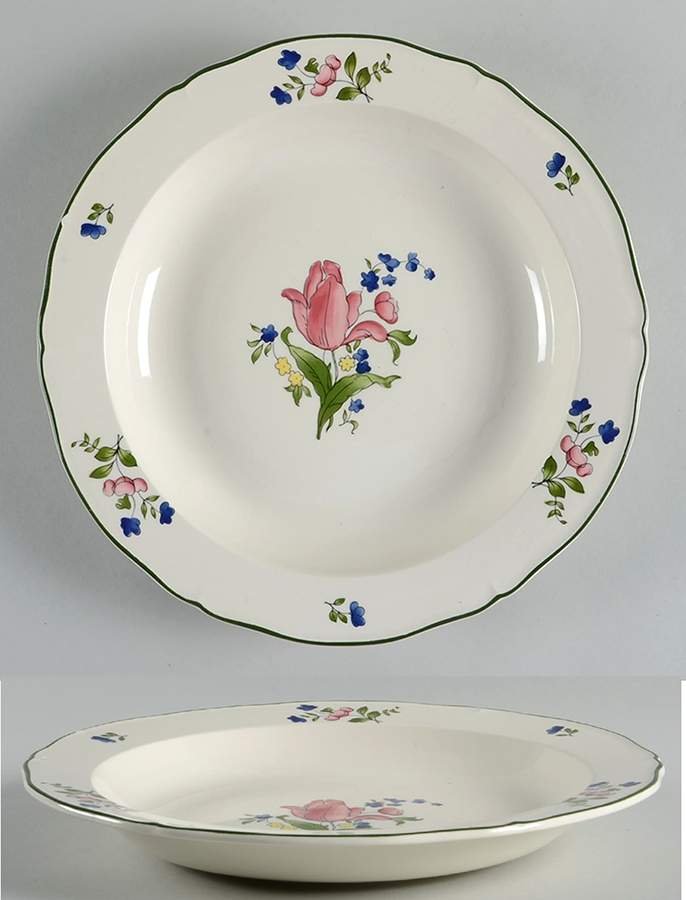 Lorraine Rose Green Deep Round Platter by Faiencerie De Gien-1