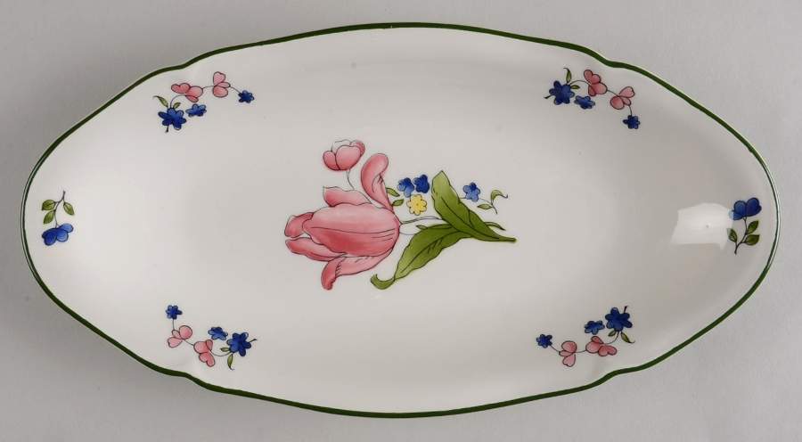 Lorraine Rose Green Pickle Dish by Faiencerie De Gien-1
