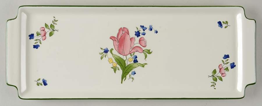 Lorraine Rose Green Large Sandwich Tray by Faiencerie De Gien-1