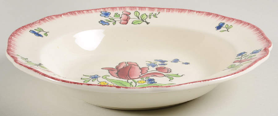 Lorraine Rose Red Rim Soup Bowl by Faiencerie De Gien-1