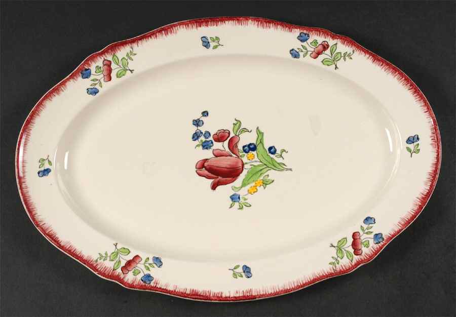 Lorraine Rose Red 14" Oval Serving Platter by Faiencerie De Gien-1
