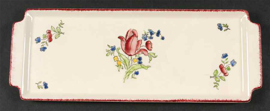 Lorraine Rose Red Large Sandwich Tray by Faiencerie De Gien-1