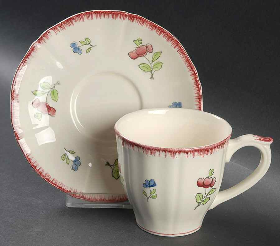 Lorraine Rose Red Flat Cup & Saucer Set by Faiencerie De Gien-1