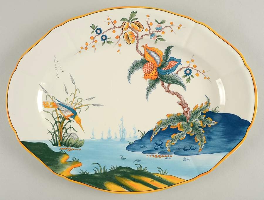 Magellan 15" Oval Serving Platter by Faiencerie De Gien-1