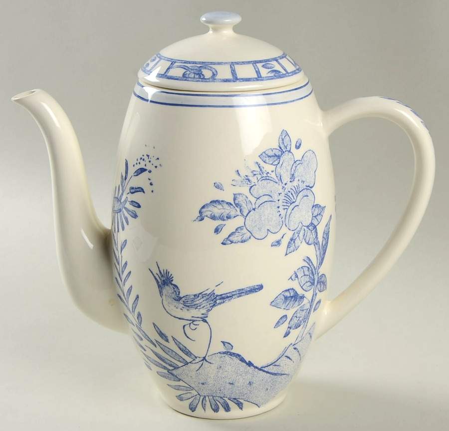 Oiseau Bleu Coffee Pot & Lid by Faiencerie De Gien-1