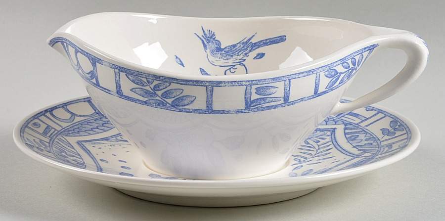 Oiseau Bleu Open Sauce Boat & Underplate by Faiencerie De Gien-1