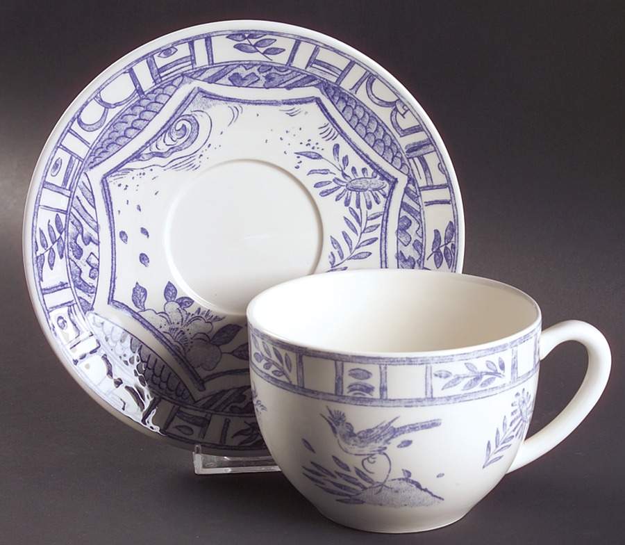 Oiseau Bleu Jumbo Cup & Saucer Set by Faiencerie De Gien-1