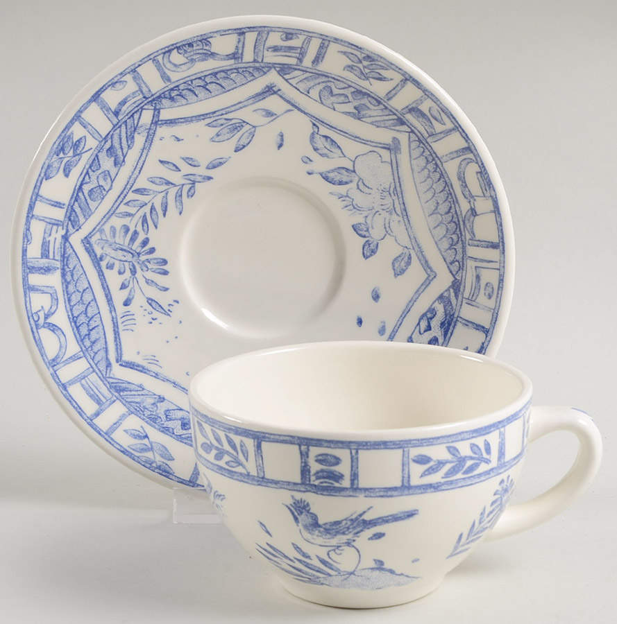 Oiseau Bleu Flat Cup & Saucer Set by Faiencerie De Gien-1