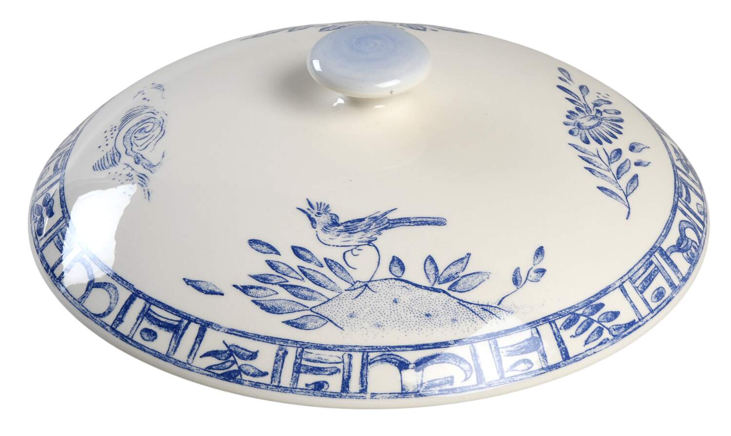 Oiseau Bleu Lid for Round Vegetable by Faiencerie De Gien-1