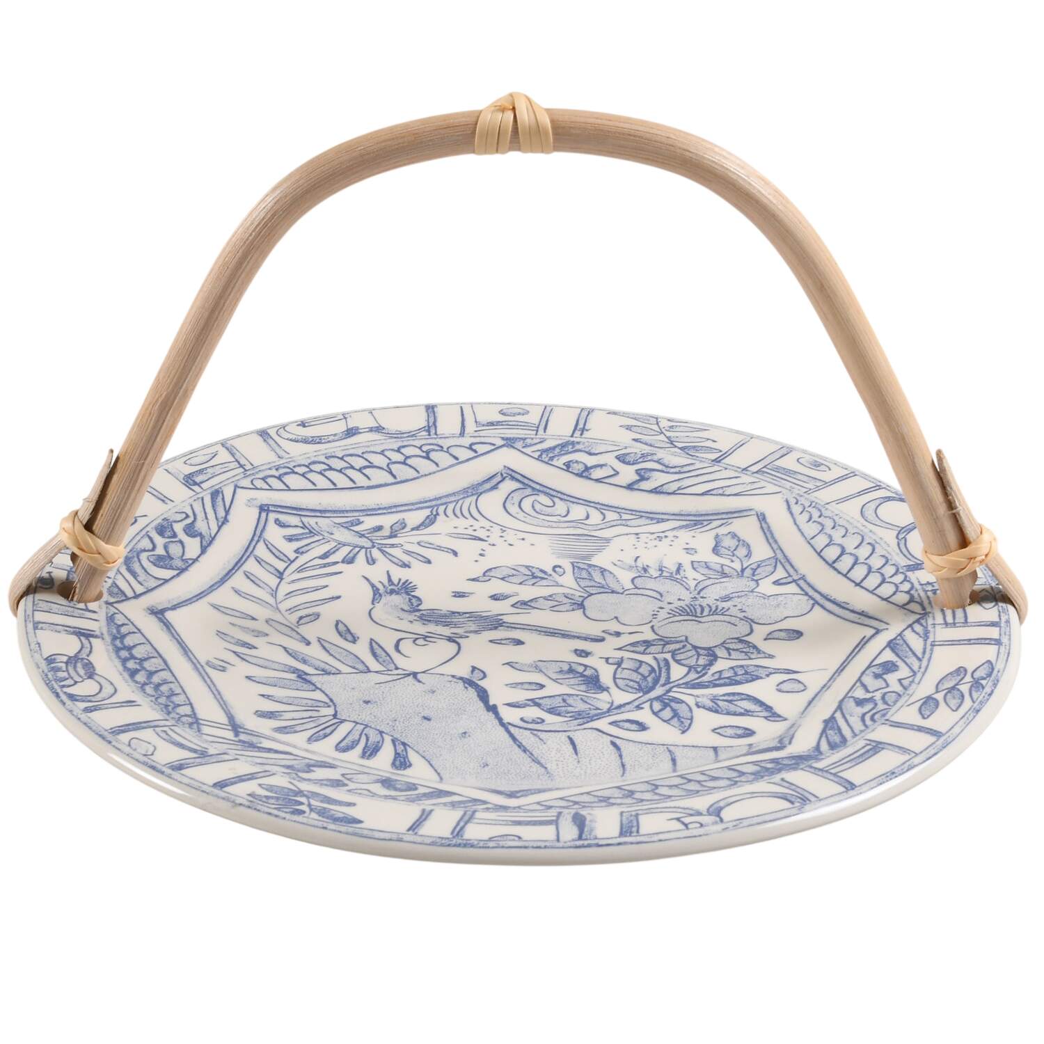 Oiseau Bleu 5 3/8"-5 5/8" Bamboo Handled Serving Plate  HC by Faiencerie De Gien-1