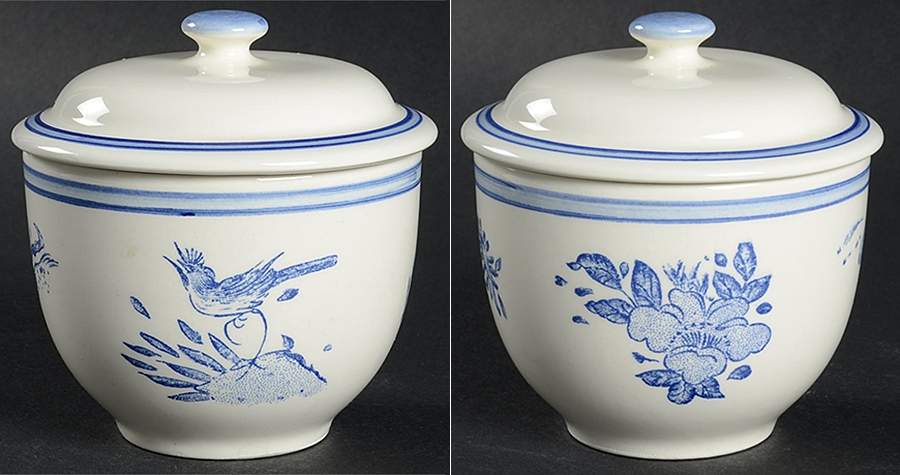 Oiseau Bleu Sugar Bowl & Lid by Faiencerie De Gien-1