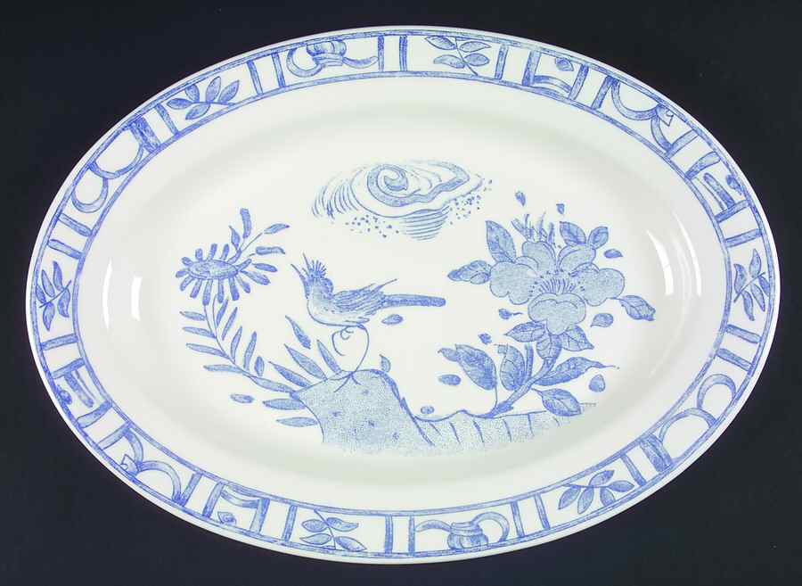 Oiseau Bleu 14" Oval Serving Platter by Faiencerie De Gien-1
