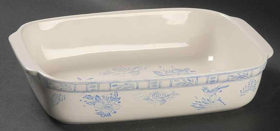 Oiseau Bleu 9" Rectangular Baker by Faiencerie De Gien-1