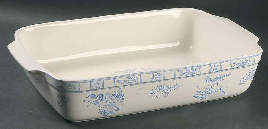 Oiseau Bleu 15" Rectangular Baker by Faiencerie De Gien-1