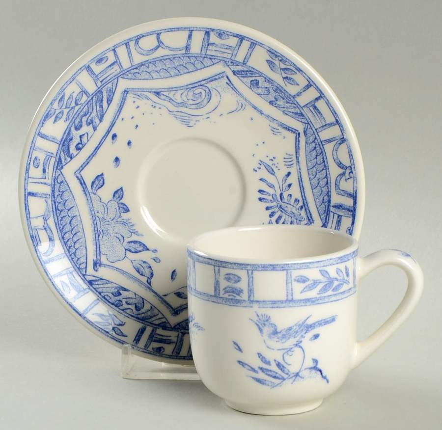 Oiseau Bleu Flat Demitasse Cup & Saucer Set by Faiencerie De Gien-1