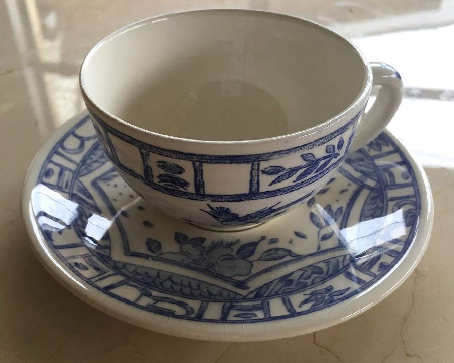 Oiseau Bleu Flat Cup & Saucer Set by Faiencerie De Gien-1