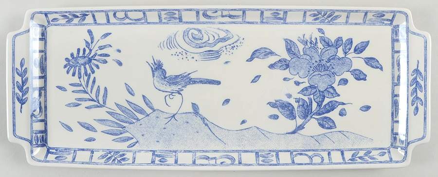 Oiseau Bleu Large Sandwich Tray by Faiencerie De Gien-1