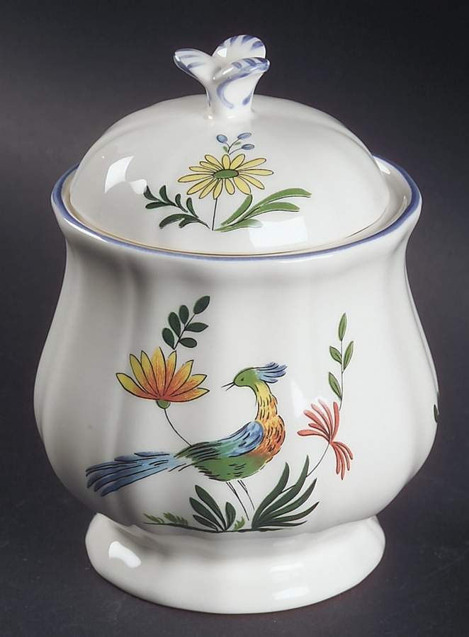 Oiseaux de Paradis Sugar Bowl & Lid by Faiencerie De Gien-1