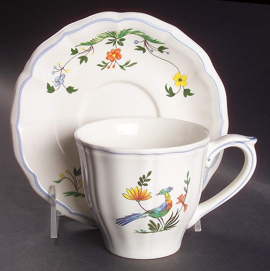 Oiseaux de Paradis Flat Cup & Saucer Set by Faiencerie De Gien-1