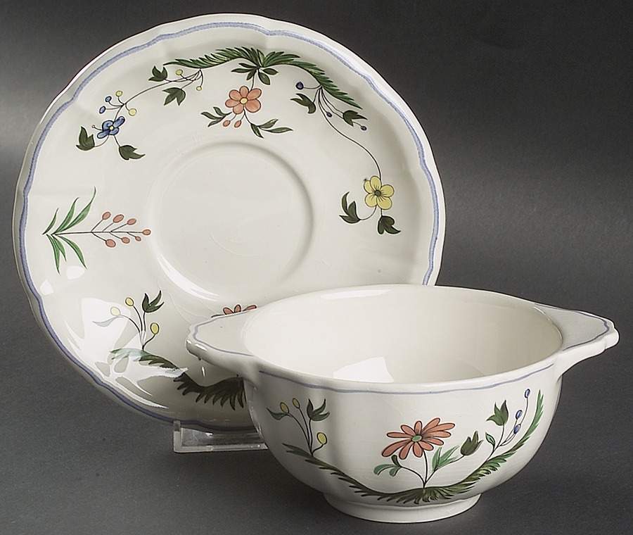 Oiseaux de Paradis Flat Bouillon Cup & Saucer by Faiencerie De Gien-1