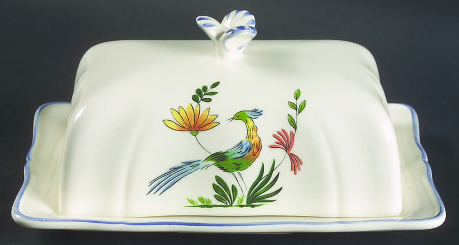Oiseaux de Paradis Rectangular Covered Butter by Faiencerie De Gien-1
