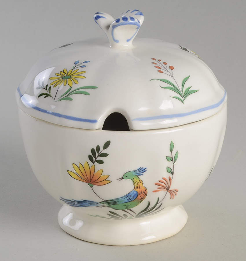 Oiseaux de Paradis Sugar Bowl & Lid by Faiencerie De Gien-1