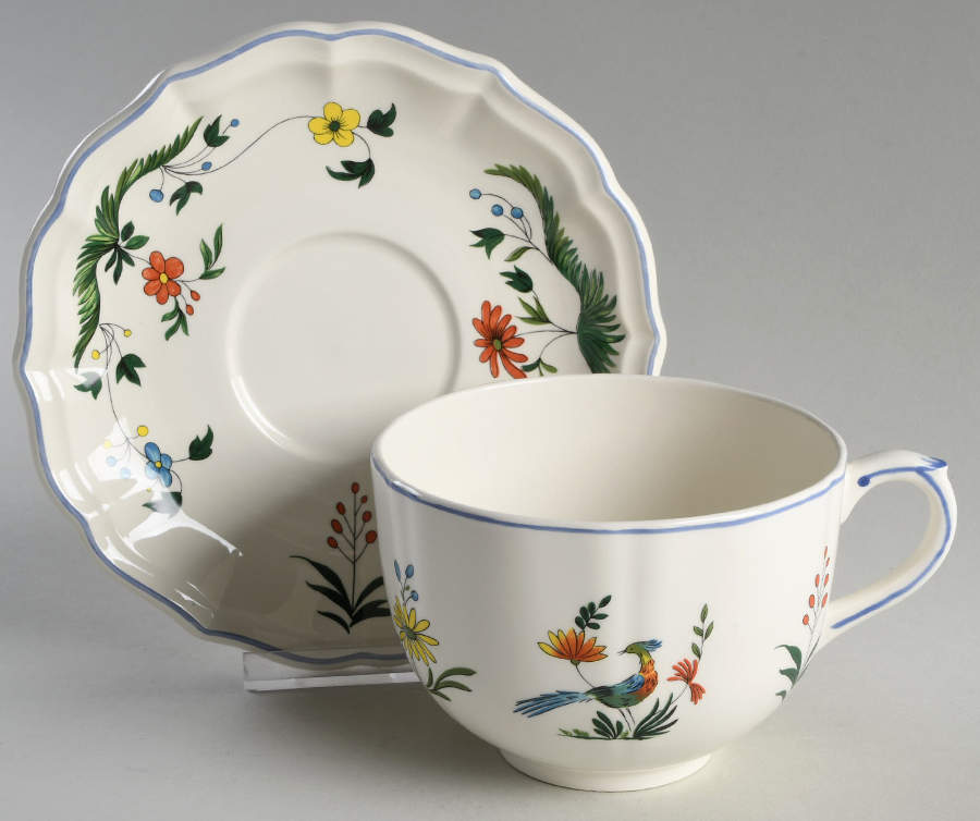 Oiseaux de Paradis Jumbo Cup & Saucer Set by Faiencerie De Gien-1