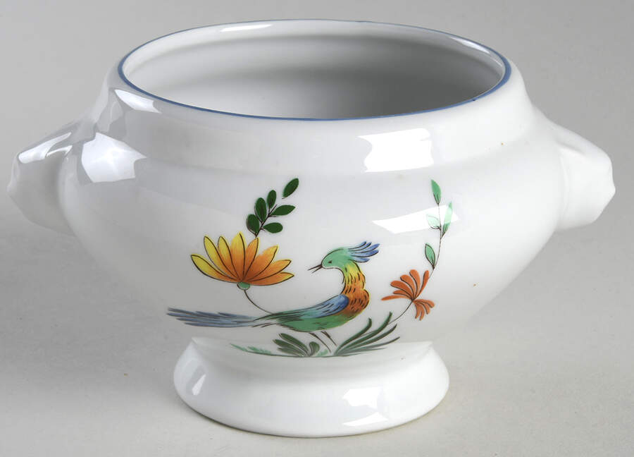 Oiseaux de Paradis Footed Lion's Head Soup Bowl by Faiencerie De Gien-1