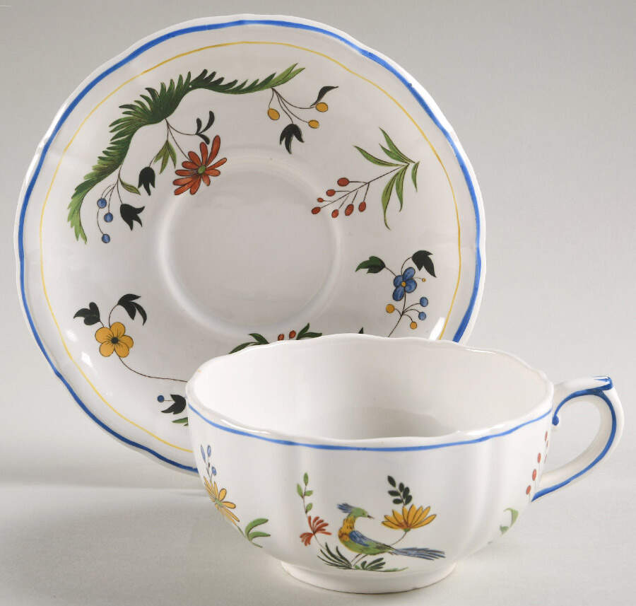 Oiseaux de Paradis Oversized Cup & Saucer Set by Faiencerie De Gien-1