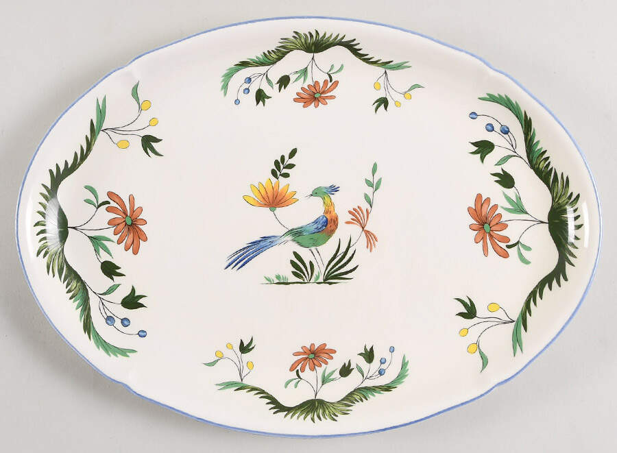 Oiseaux de Paradis 12" Oval Serving Platter by Faiencerie De Gien-1