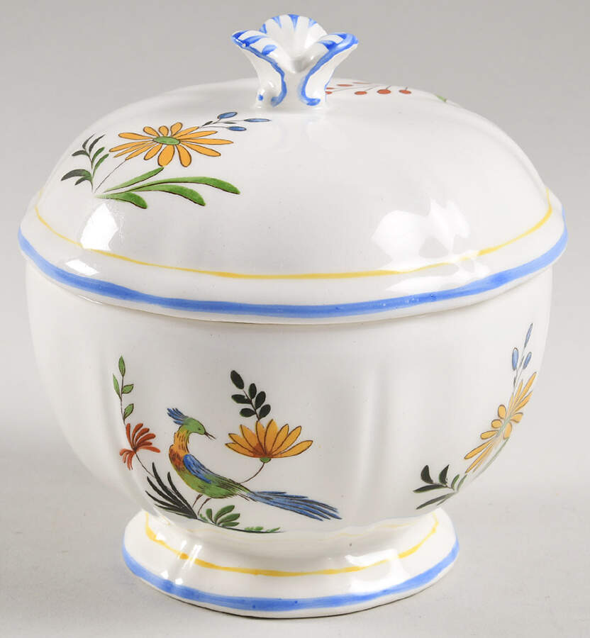 Oiseaux de Paradis Sugar Bowl & Lid by Faiencerie De Gien-1