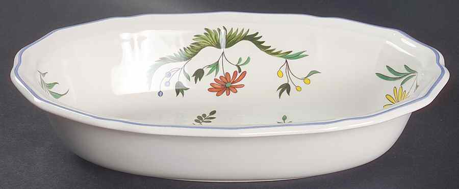 Oiseaux de Paradis 10" Oval Vegetable Bowl by Faiencerie De Gien-1