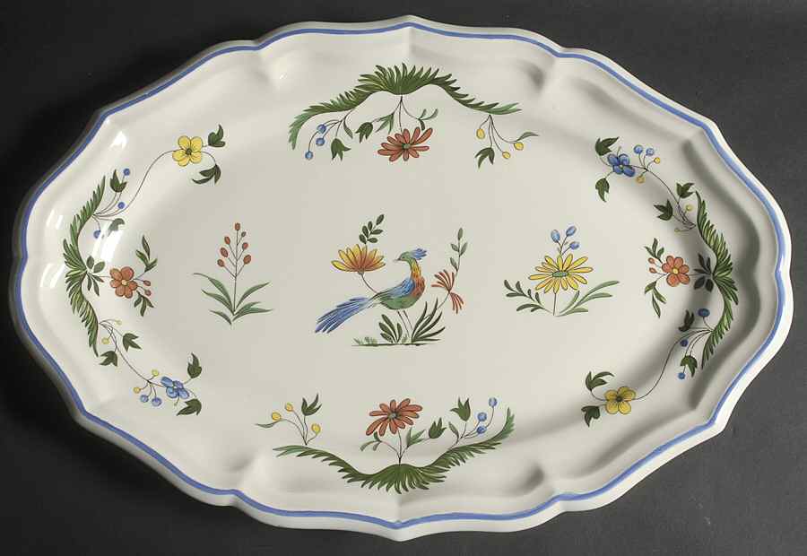 Oiseaux de Paradis 18" Oval Serving Platter by Faiencerie De Gien-1