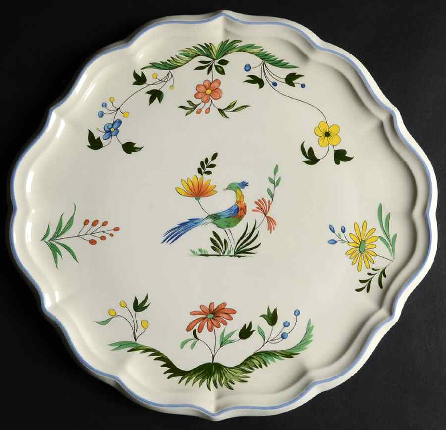Oiseaux de Paradis Handled Cake Plate by Faiencerie De Gien-1