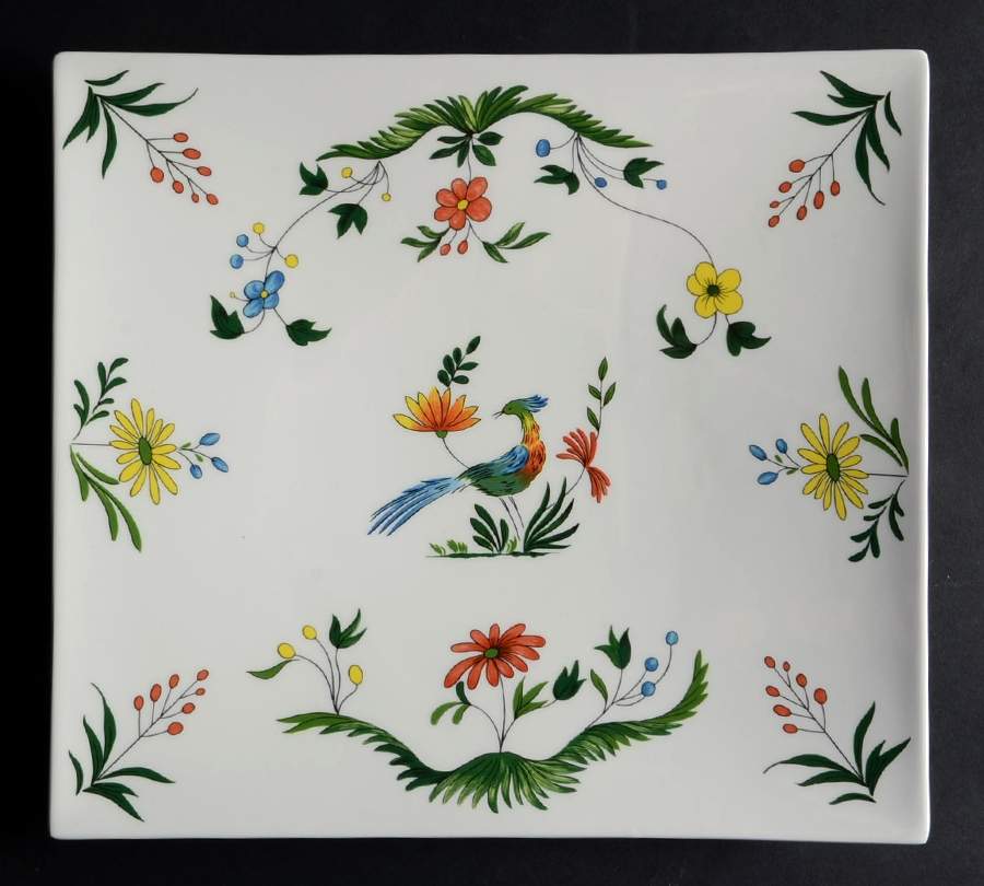 Oiseaux de Paradis 11" Square Serving Platter by Faiencerie De Gien-1