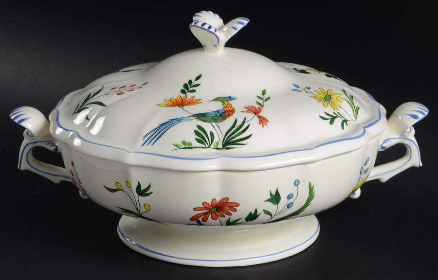 Oiseaux de Paradis Round Covered Vegetable by Faiencerie De Gien-1