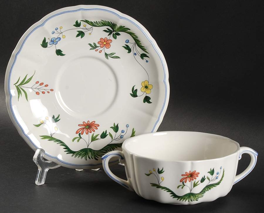 Oiseaux de Paradis Flat Cream Soup Bowl & Saucer Set by Faiencerie De Gien-1