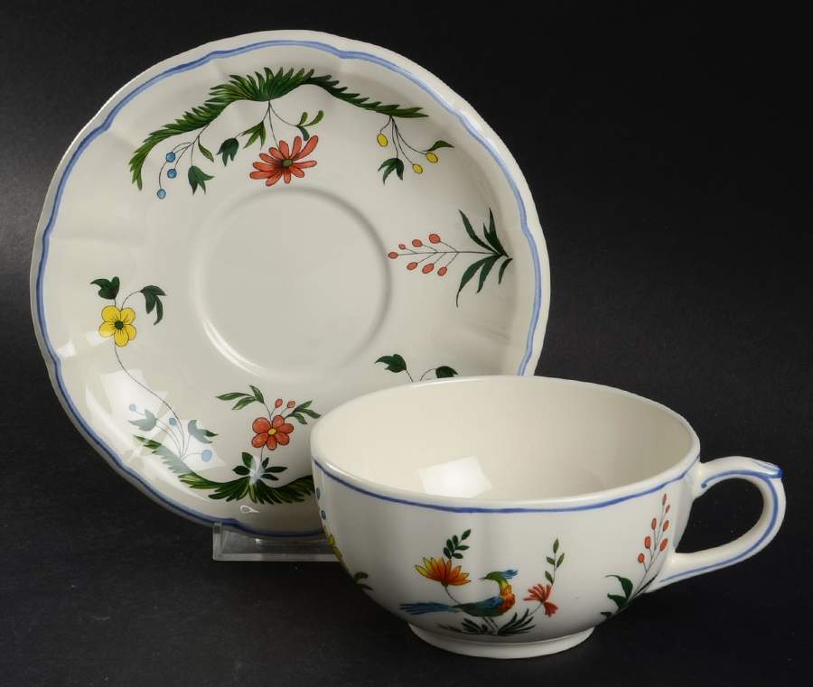 Oiseaux de Paradis Breakfast Cup & Saucer Set by Faiencerie De Gien-1