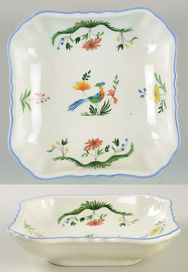 Oiseaux de Paradis 6" Square Vegetable Bowl by Faiencerie De Gien-1