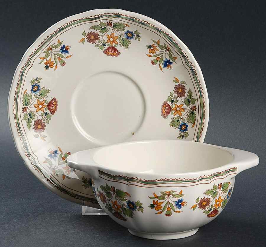 Olerys Flat Cream Soup Bowl & Saucer Set by Faiencerie De Gien-1