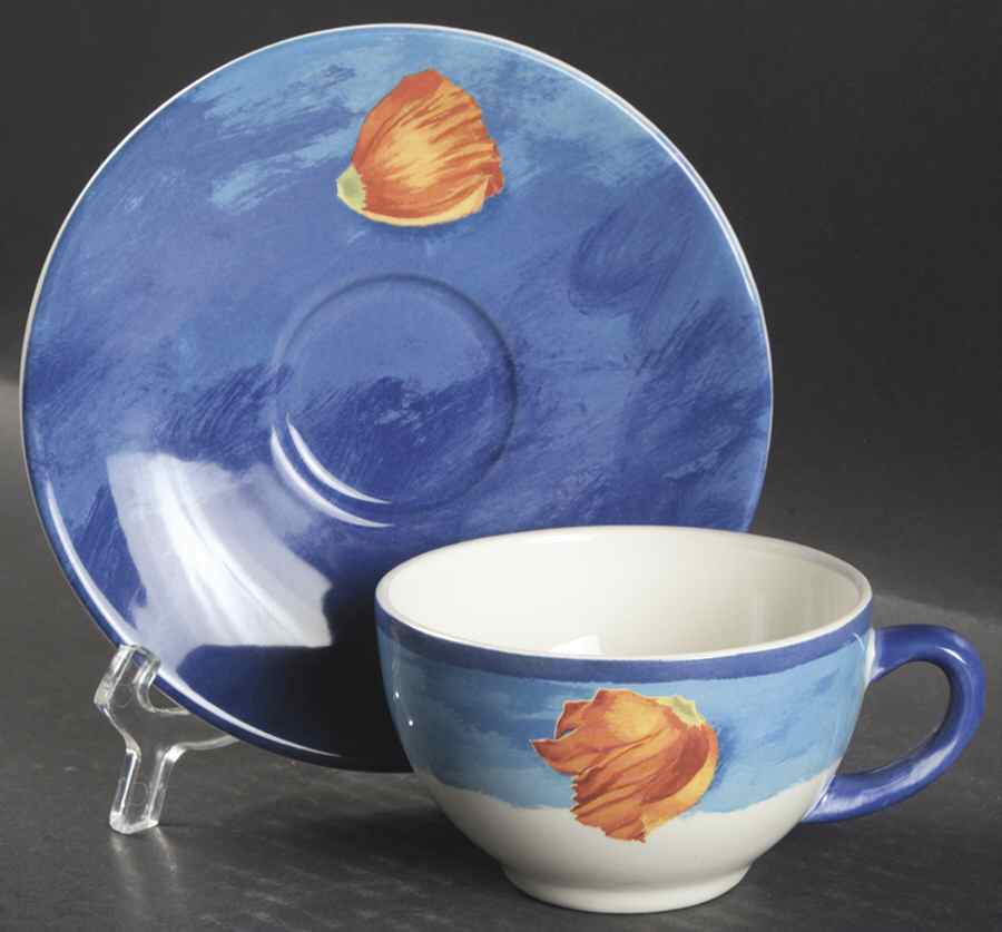 Outremer Flat Cup & Saucer Set by Faiencerie De Gien-1