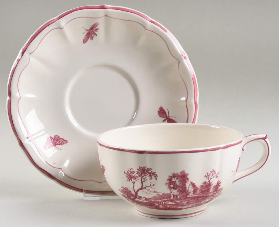 Paysages Rose Breakfast Cup & Saucer Set by Faiencerie De Gien-1