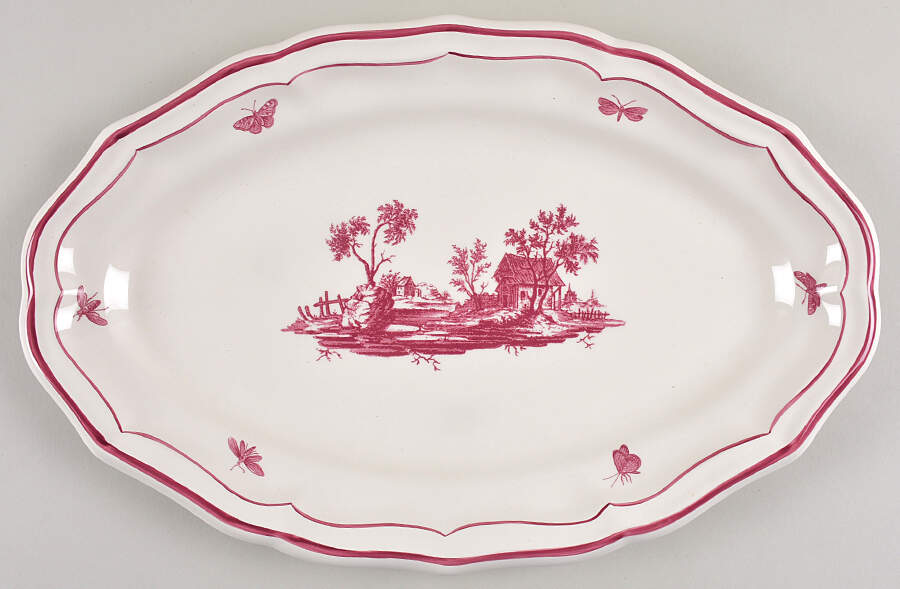 Paysages Rose 16" Oval Serving Platter by Faiencerie De Gien-1