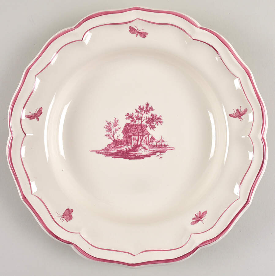 Paysages Rose 12" Chop Plate (Round Platter) by Faiencerie De Gien-1