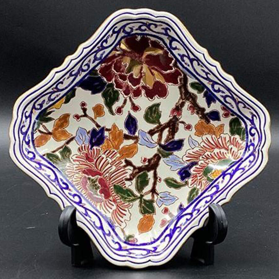Pivoines 6" Square Bowl by Faiencerie De Gien-1