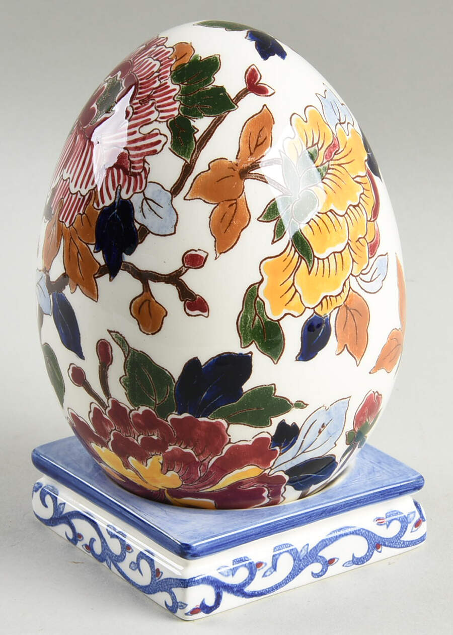 Pivoines Egg and Stand by Faiencerie De Gien-1