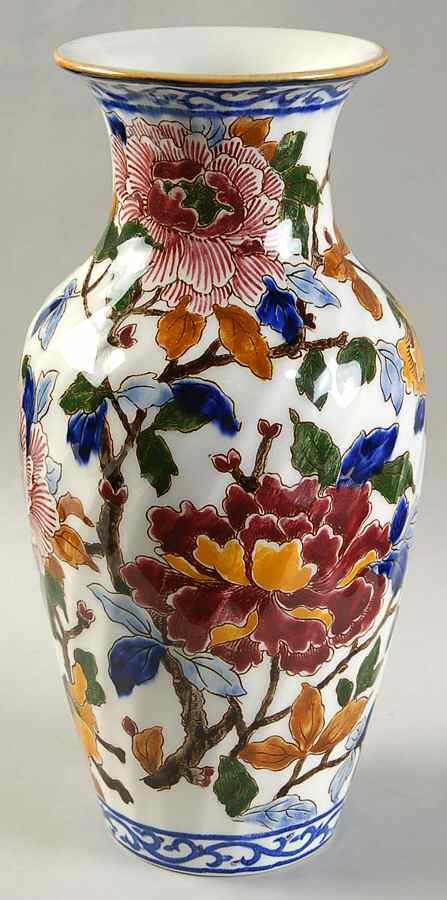 Pivoines 10" Fluted Vase by Faiencerie De Gien-1
