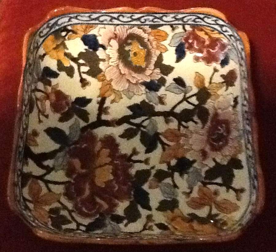 Pivoines 9" Square Vegetable Bowl by Faiencerie De Gien-1